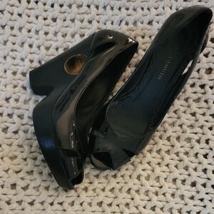 Vince Camuto Y2K Patent Black Platform Heels